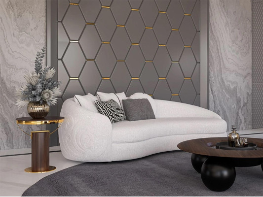 Luxury White Three Seater Sofa Modern Upholstered furniture Couch Textile Designer Furnishings