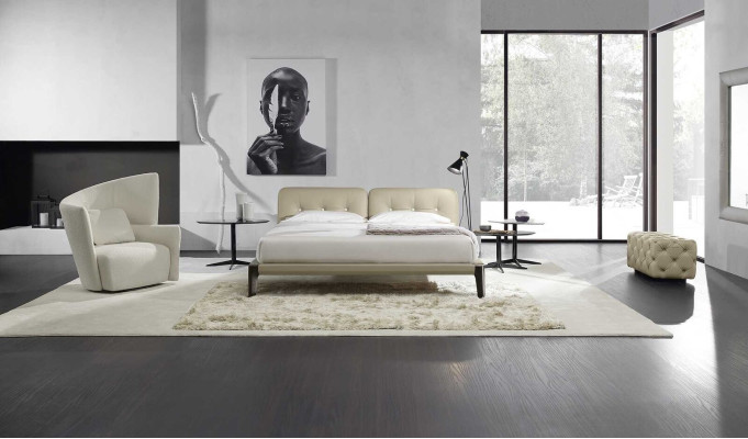 Modern Double bed Bedroom Beige Bed Furniture Wood Design Beds Prianera
