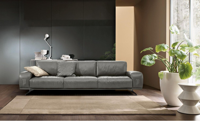 Sofa 3 Seat Luxury Furniture Living room Leather Couch Three Seater Gray Design Prianera