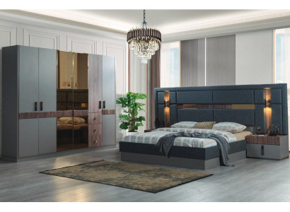 Gray Bedroom Complete's Set Bed 2x Bedside tables Wardrobe