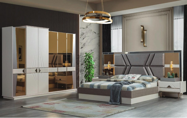 Stylish Gray Bedroom Suite 2x Bedside tables Wardrobe Set