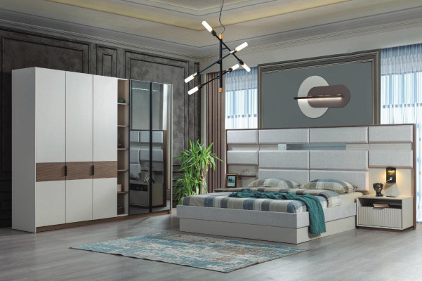 White Bedroom Set Double bed Bedside tables Wardrobe 4pcs new