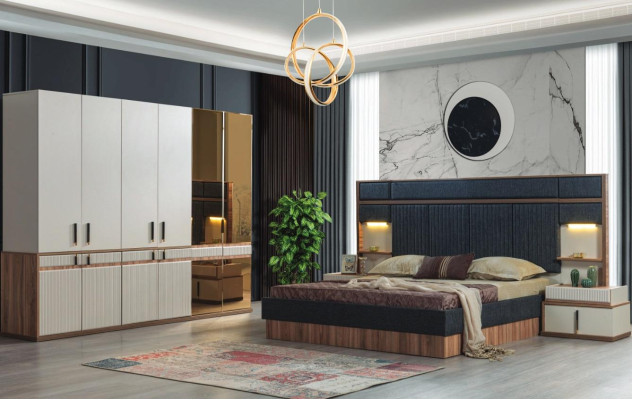 Furniture Luxury Bed 2x Bedside tables Wardrobe Bedroom Set