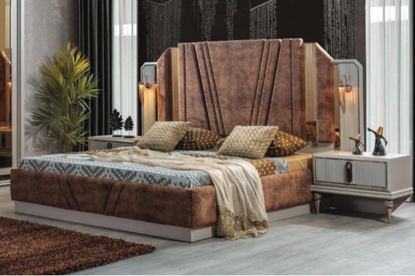 Beige Beds Luxury 2x Bedside tables Bedroom Designer Furniture 2-piece set