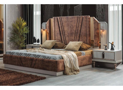 Beige Beds Luxury 2x Bedside tables Bedroom Designer Furniture 2-piece set