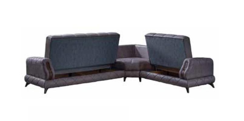 Modern corner sofa in gray leather furniture. Comfortable sofa L-shape new