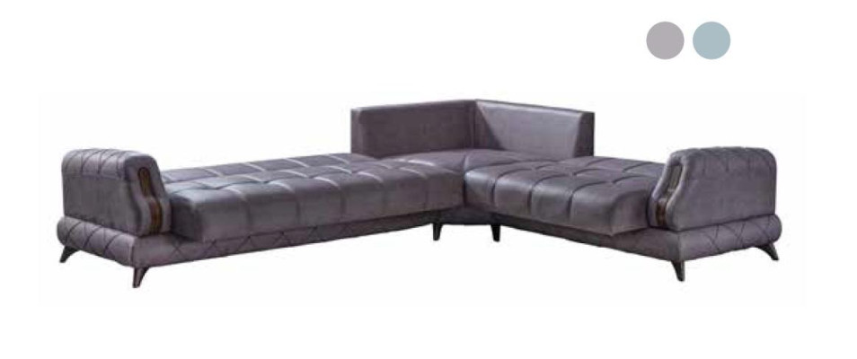 Modern corner sofa in gray leather furniture. Comfortable sofa L-shape new