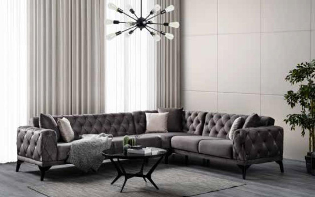 Modern Sofa Corner sofa Textile Living room furniture Sofa L-shape Gray Luxury new
