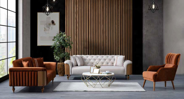 Modern Brown Living room Sofa Two-seater Fabric Sofa Luxury Designer Furniture