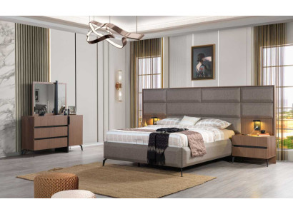 Gray-brown Double bed exclusive Bedroom Chest of drawers Mirror 5-piece set