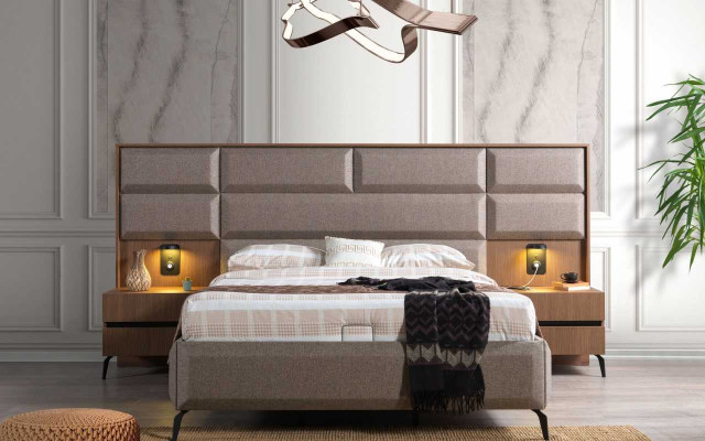 Gray-brown Double bed exclusive Bedroom Chest of drawers Mirror 5-piece set