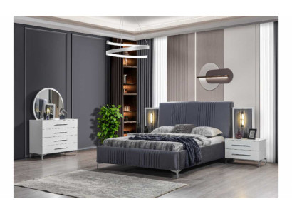 Stylish Bedroom Suite Gray Double bed Wood Bedside tables 5pcs