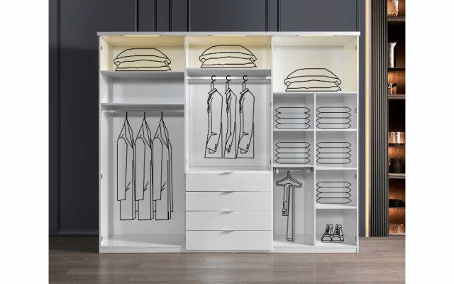 White Wardrobe 4-Drawer Bedroom Cabinets Wood Furniture