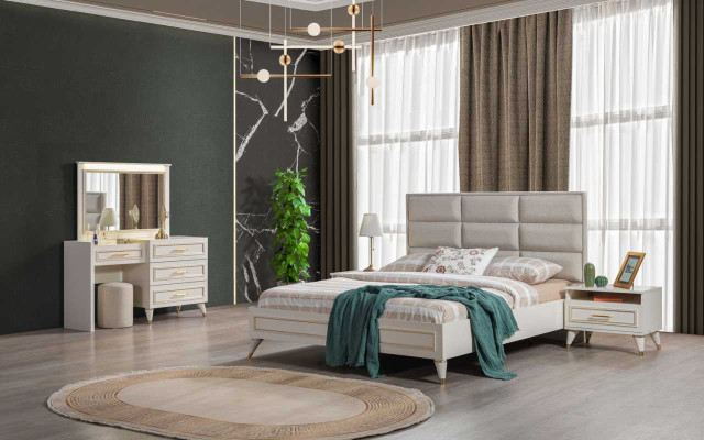 Large Bedroom Set Double bed Dressing Table Stool Mirror 6pcs