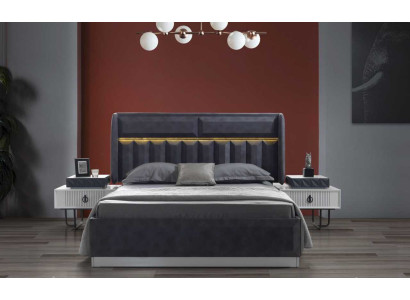 Complete's Bedroom Set Gray Double bed Luxurious Wood Bedside tables