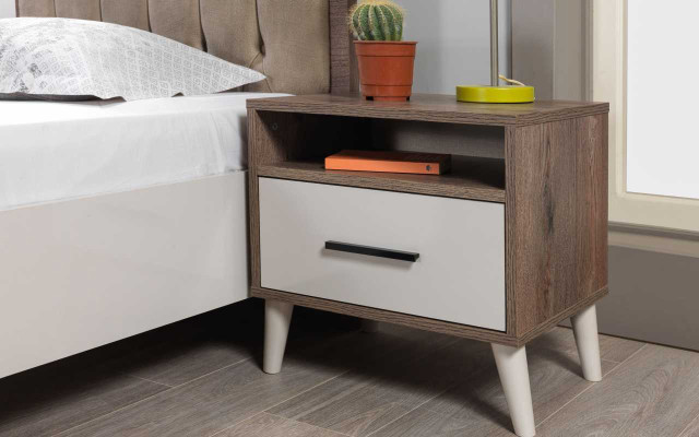 Brown Childrens room single bed Designer Wood Bedside table 2-piece luxury set