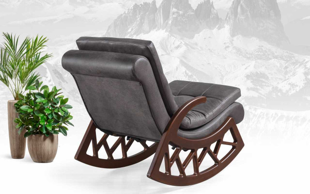 exclusive r Gray Rocking Chair Living room Relax Furniture Wooden Frame new