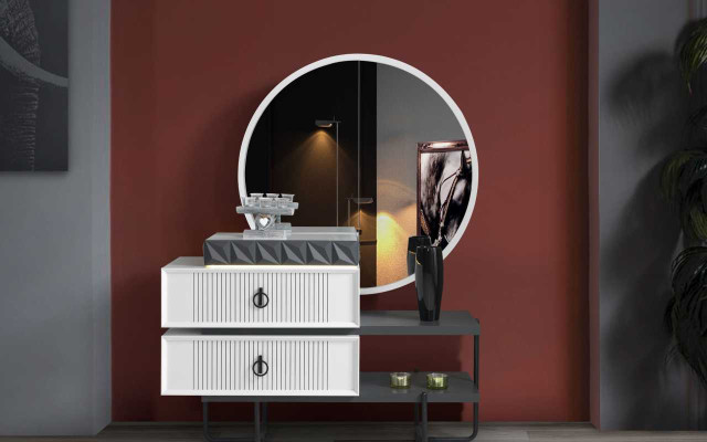 White-Black Dressing table with Mirror Bedroom Luuxs Furniture 2pcs