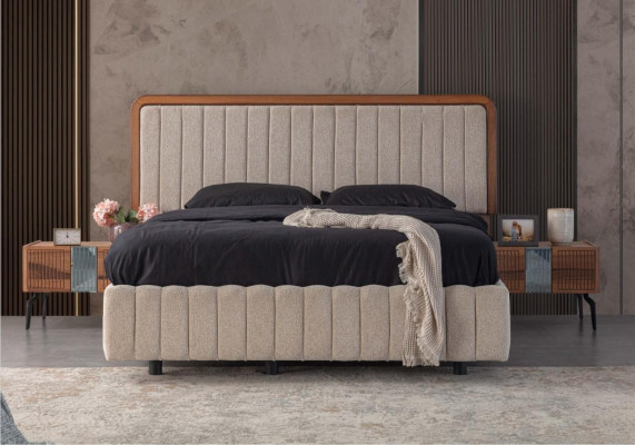 Stylish Bedroom Furniture Luxurious Upholstered bed Wood Bedside tables