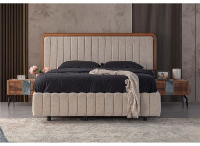 Stylish Bedroom Furniture Luxurious Upholstered bed Wood Bedside tables