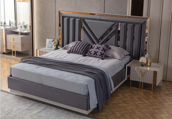 Black stainless steel Double bed exclusive Bedroom Furniture Bedside tables