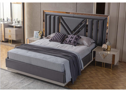 Black stainless steel Double bed exclusive Bedroom Furniture Bedside tables
