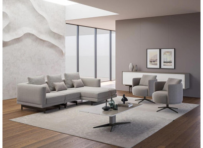 Luxury Complete 4-piece Corner sofa L-shape Designer 2x Armchair Wood Coffee table new