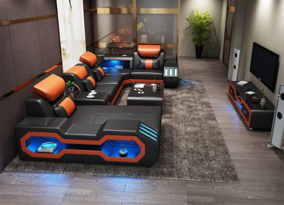 Living landscape U-shape corner sofa + coffee table + sideboard design