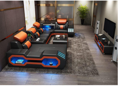 Living landscape U-shape corner sofa + coffee table + sideboard design