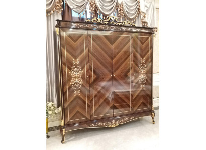 Classic r high gloss wardrobe with four doors and floral pattern
