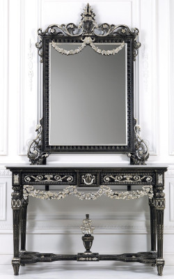 Classic r Mirror Dressing table Console Table White Wood Bedroom Furniture 2pcs