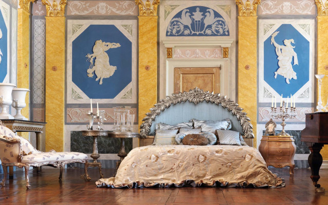 Bed Headboard Hotel Bed Wood Silver Classic Italian Furniture Real wood new