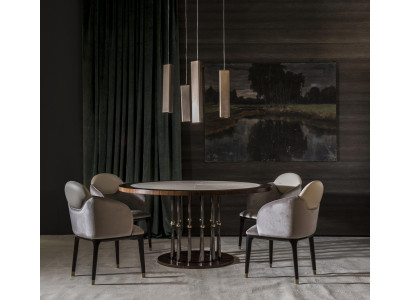 Group Chairs Suite Textile Fabric Wood Upholstered Dining room Chairs 4x Chair