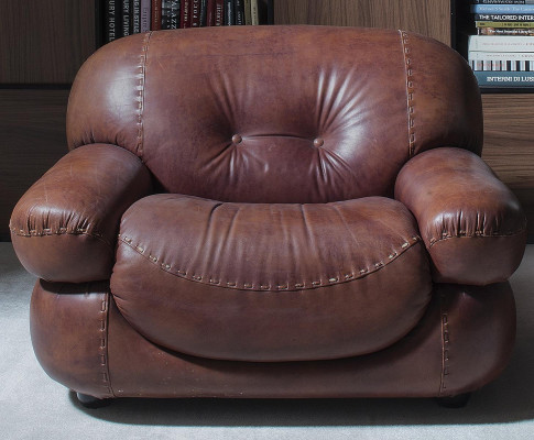 Vintage Leather Armchair Living room Genuine leather Upholstery TV Italian Furniture new