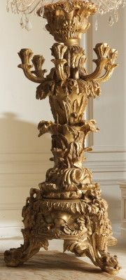 Beautiful Gold Plated Candle Holder Wood Antique Style Italian Furnishings