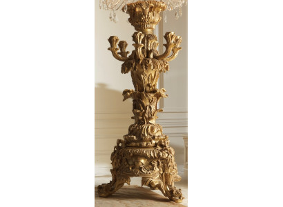 Beautiful Gold Plated Candle Holder Wood Antique Style Italian Furnishings