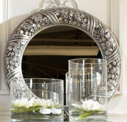 Wall mirror Mirror Round Mirror Silver Baroque Rococo Furniture Italy Wood