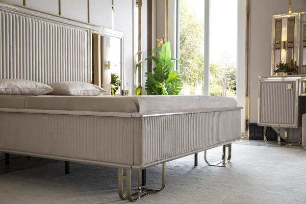 Bedroom Set White Bed Wood 2x Bedside tables Beds Sets Luxury 3-piece.