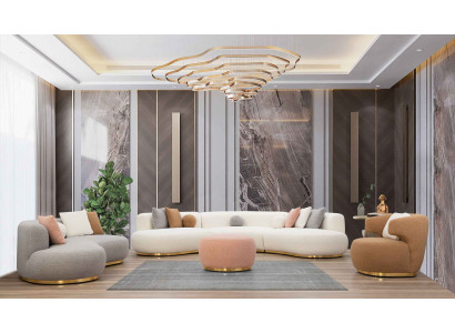 Round Living room Sofa set Couch Living landscape 4pcs. Big sofa