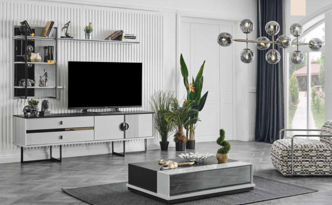 Wall unit TV cabinet tv stand low sideboard + White Coffee table Wood