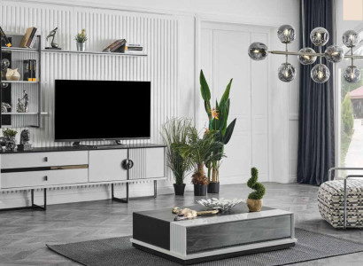 Wall unit TV cabinet tv stand low sideboard + White Coffee table Wood