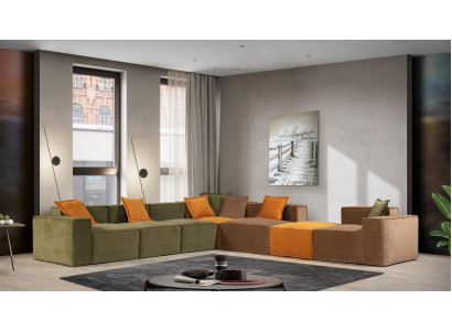 Corner sofa L-shape Modern Living room Green Material Wood Textile