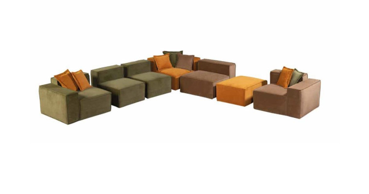 Corner sofa L-shape Modern Living room Green Material Wood Textile