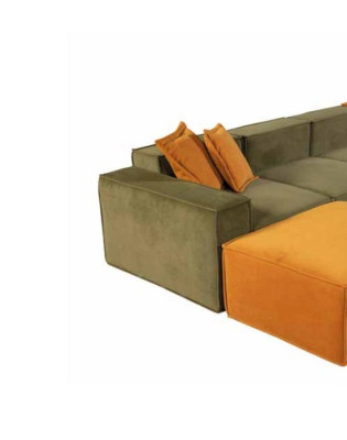 Corner sofa L-shape Modern Living room Green Material Wood Textile
