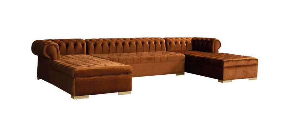 Chesterfield Living landscape Corner sofa Couch Gold Velvet fabric Corner sofa