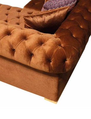 Chesterfield Living landscape Corner sofa Couch Gold Velvet fabric Corner sofa