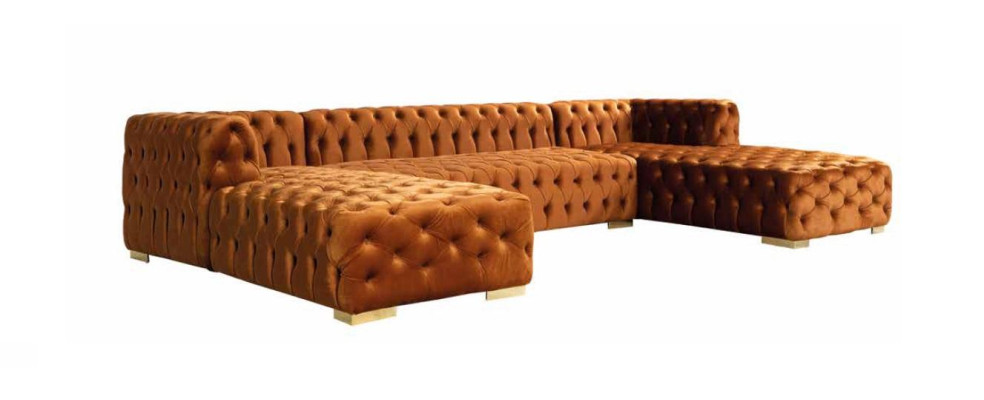 Living landscape Chesterfield Corner sofa Couch Gold Velvet fabric Corner sofa