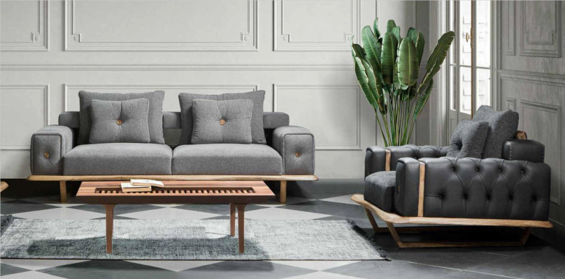 Sofa set Living room 3+1 Seat Modern Fabric Sofa Sofa Armchair Wood
