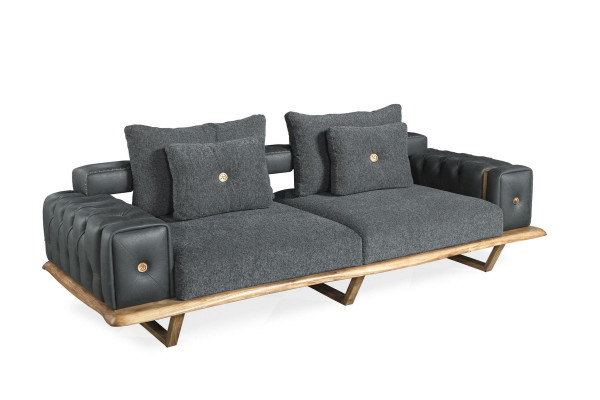 Sofa Living room Wood three-seater sofa chesterfield Textile Gray Luxury new