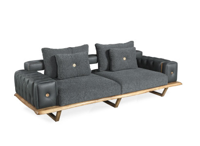 Sofa Living room Wood three-seater sofa chesterfield Textile Gray Luxury new